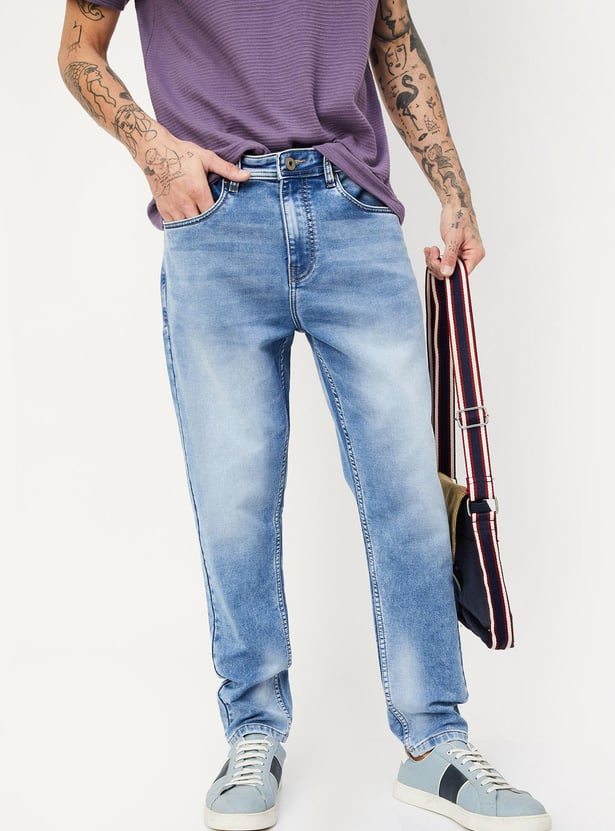 Men Stonewashed Carrot Fit Jeans