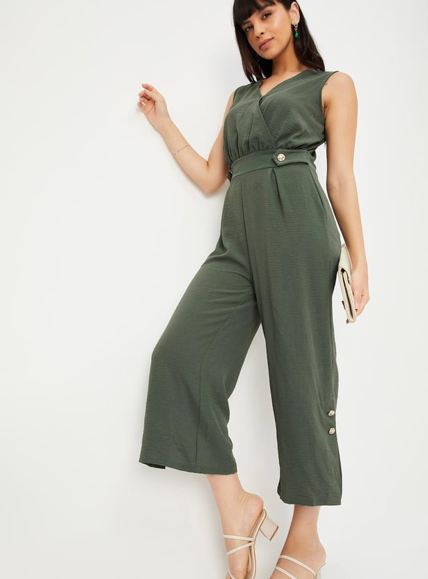 Women Wrap Jumpsuit with Metallic Accents