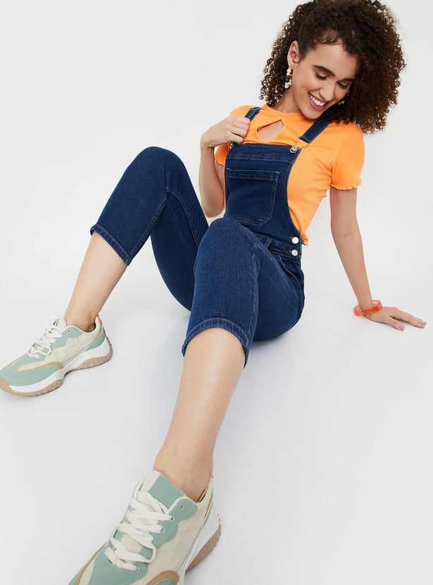 Women Solid Denim Dungarees