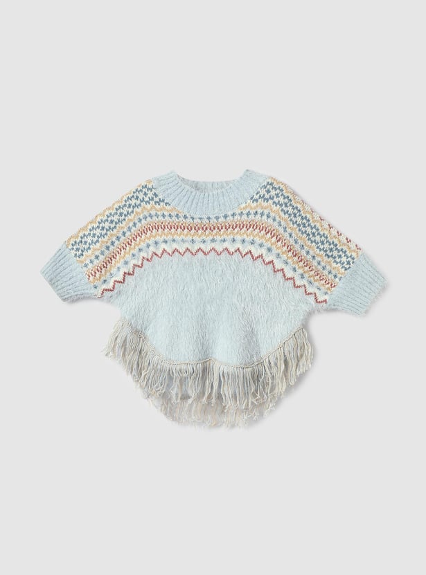 Girls Knit Fuzzy Sweater with Fringe Hem