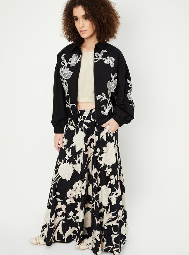 Women Embroidered Reversible Bomber Jacket