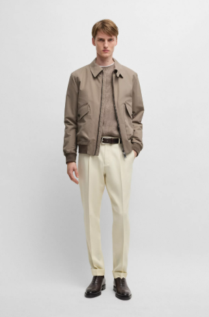 Stretch-cotton jacket with ribbed trims