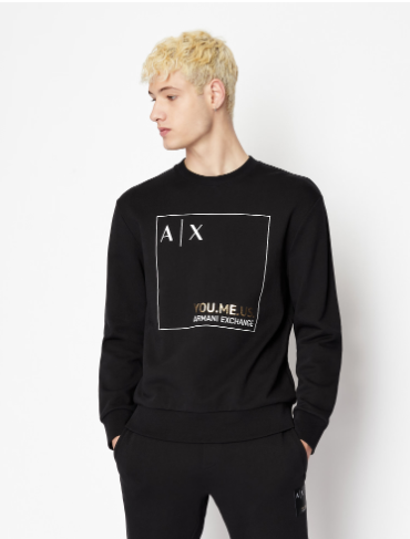 Organic Cotton Round Neck Sweatshirt with Foil Logo Print